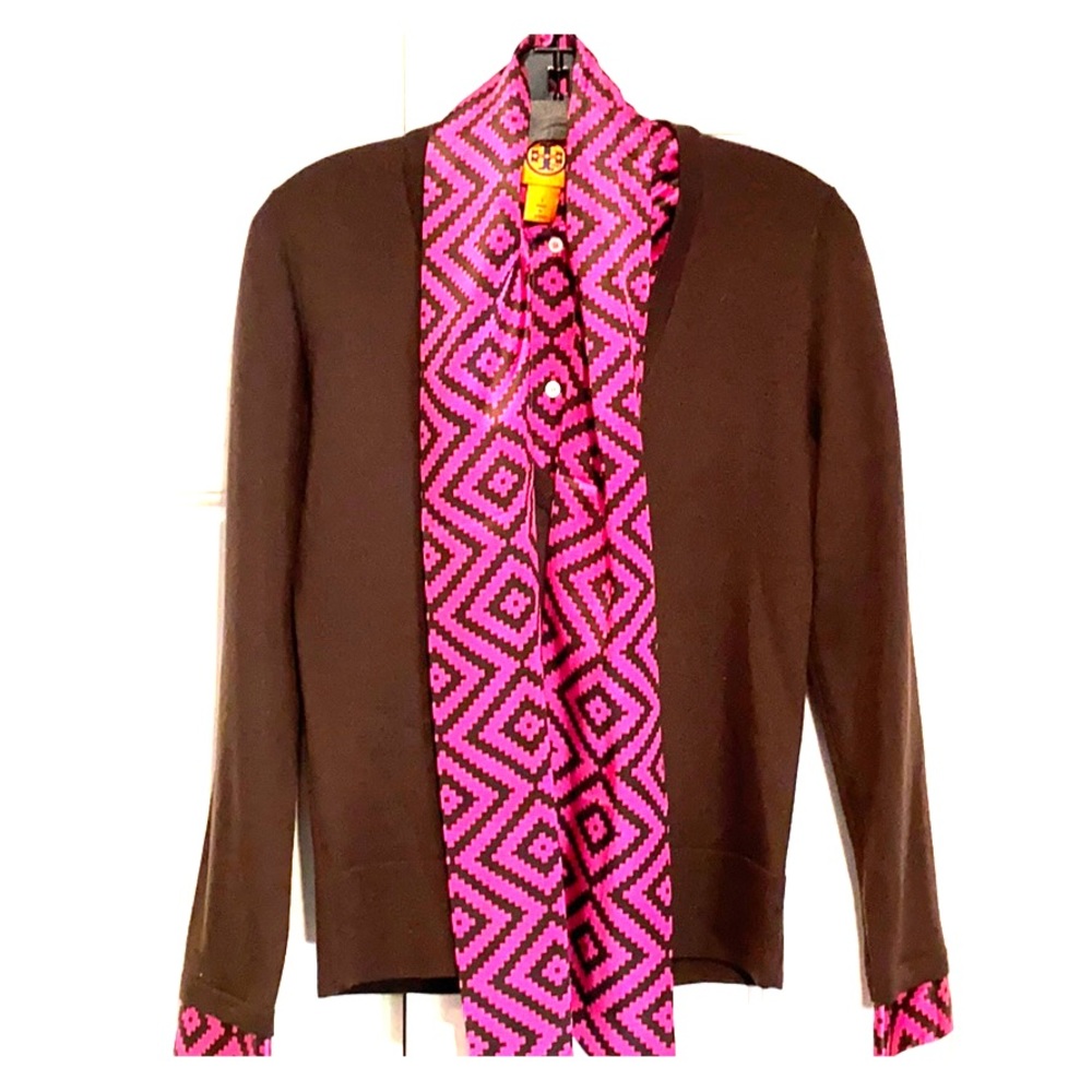 Pussy bow Tory Burch tie silk and wool combo top